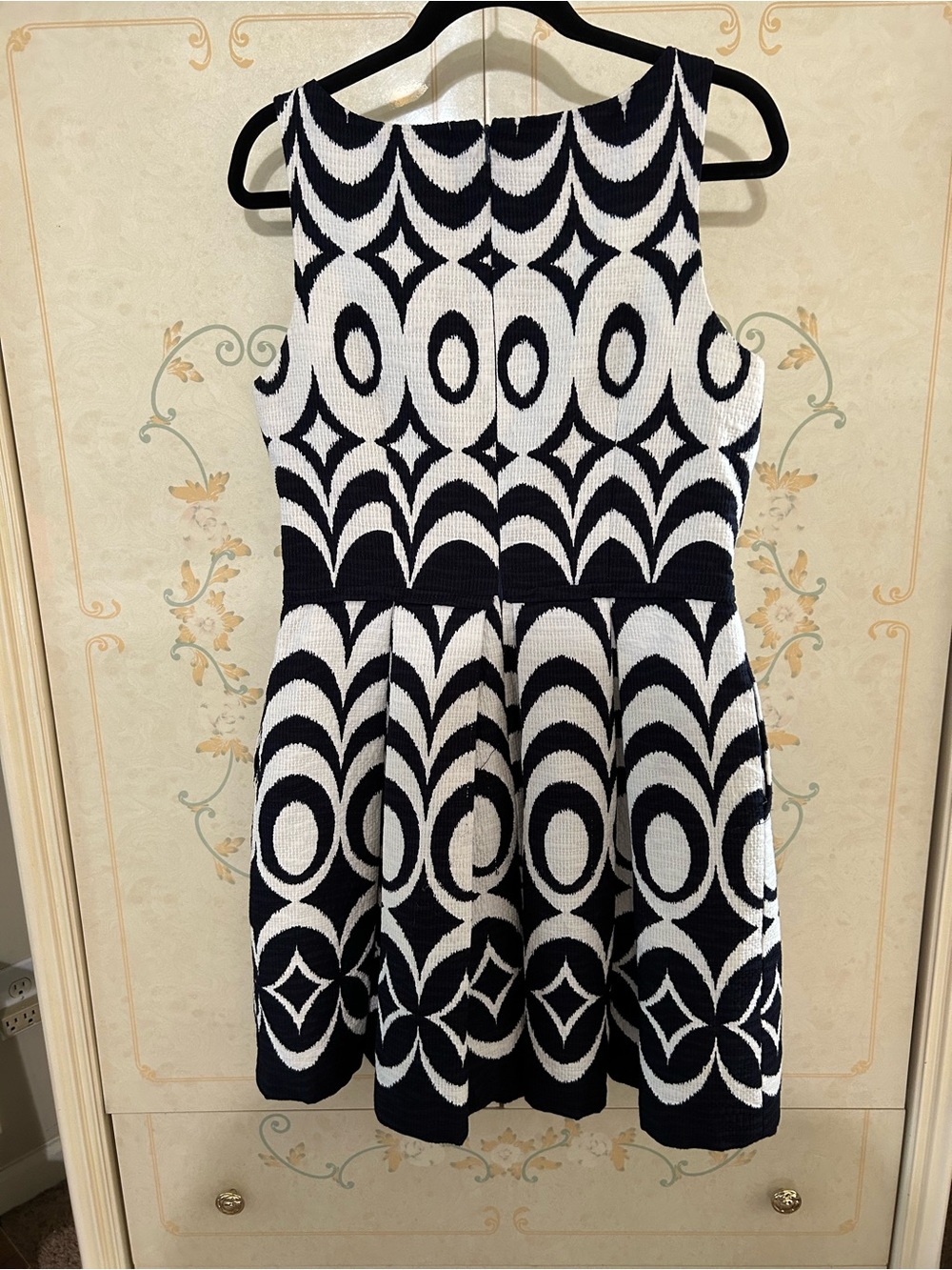 Taylor Black and White Geometric Fit-and-Flare Dress